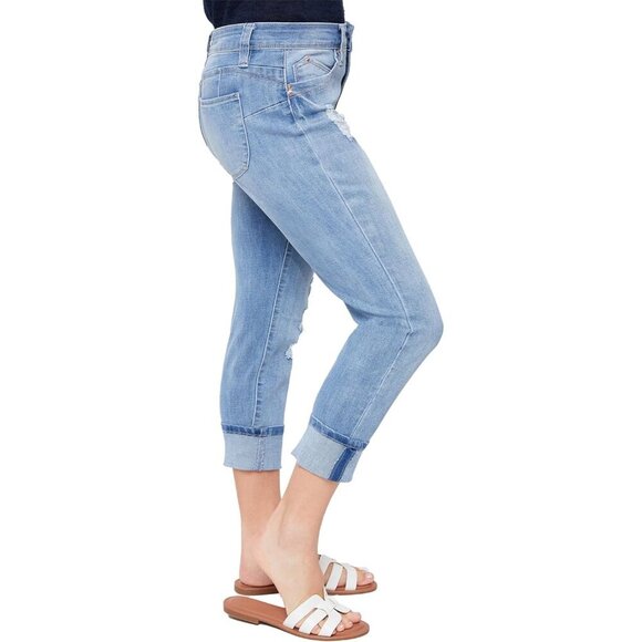 Womens Petite Cuff Jeans Mid Rise Fitted Denim Trendy Casual Fit - Picture 2 of 5